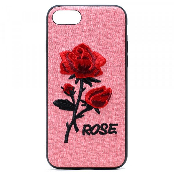 Wholesale iPhone 8 Plus / 7 Plus Design Cloth Stitch Hybrid Case (Pink Rose)